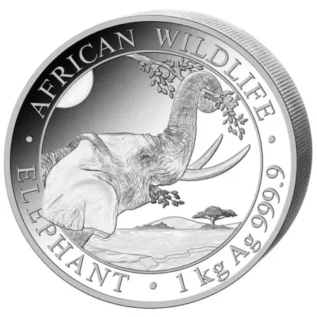 Srebrna Moneta Somalijski Słoń 1000g (1kg) 2023 24h